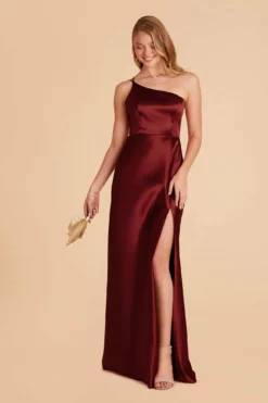 Kensie Shiny Satin Dress - Cabernet -US Skirt Sales 2024 cabernet kensie satin bridesmaid dress 04