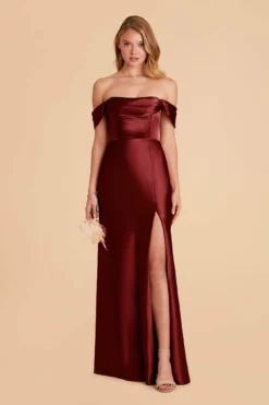Mia Shiny Satin Convertible Dress - Cabernet -US Skirt Sales 2024 cabernet mia convertible satin bridesmaid dress 02