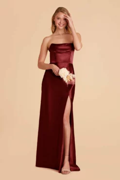 Mia Shiny Satin Convertible Dress - Cabernet