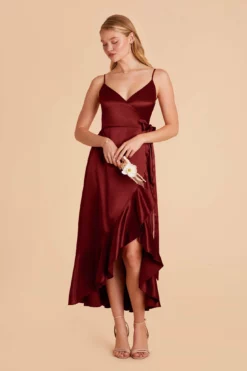 YC Shiny Satin Midi Dress - Cabernet -US Skirt Sales 2024 cabernet yc satin bridesmaid dress 03