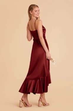 YC Shiny Satin Midi Dress - Cabernet -US Skirt Sales 2024 cabernet yc satin bridesmaid dress 04