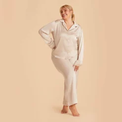 Jonny Long Sleeves And Pants Satin PJ Set - Champagne