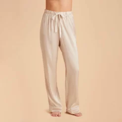 Jonny Satin Pajama Pants - Champagne -US Skirt Sales 2024 champagne jonny satin pants bridesmaid pajamas 02