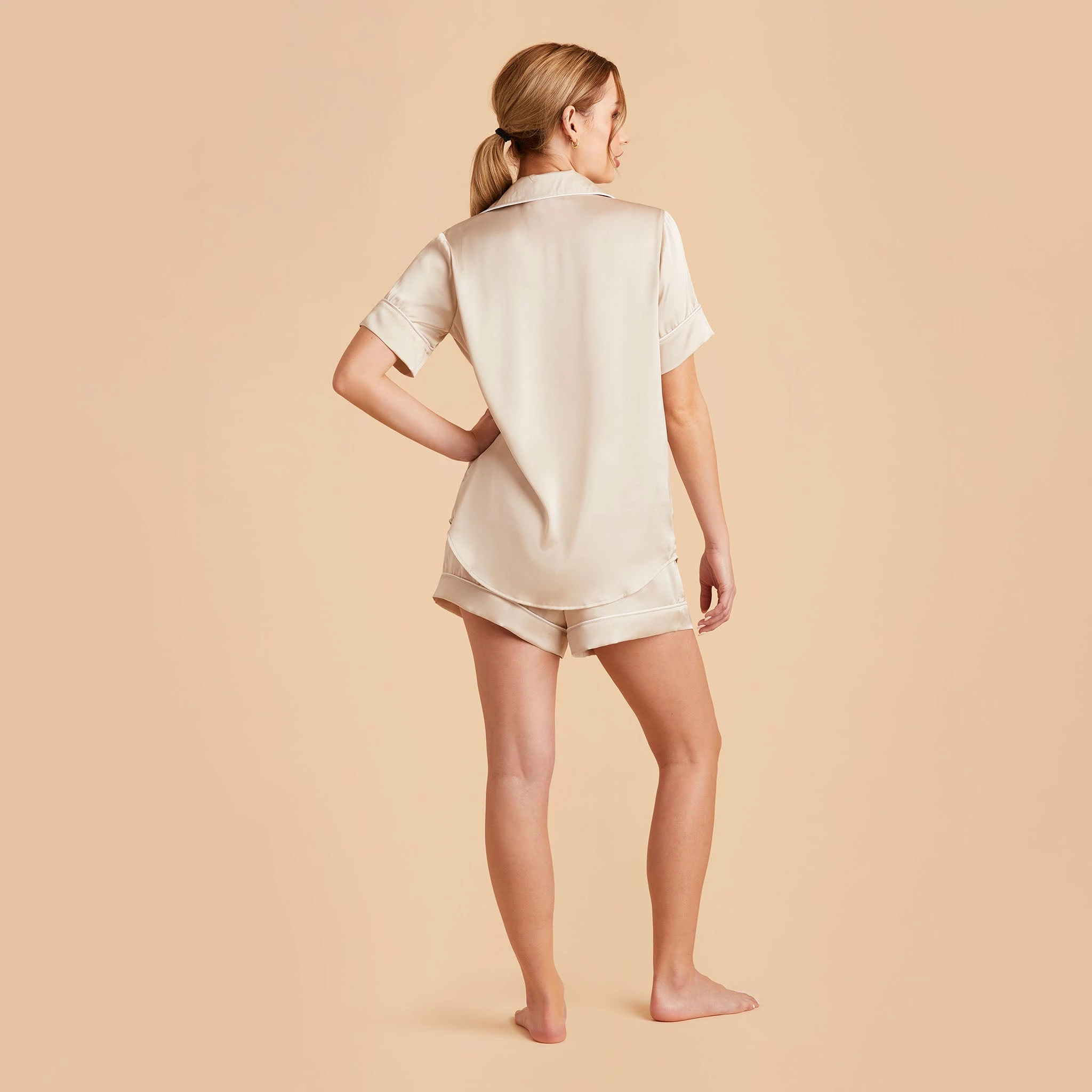 Jonny Satin Pajama Shorts - Champagne - Image 8