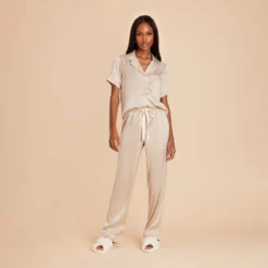 Jonny Satin Short Sleeve And Pant Set - Champagne 9 Jonny Satin Short Sleeve And Pant Set - Champagne -US Skirt Sales 2024 champagne jonny satin short sleeve pants bridesmaid pajamas set 01