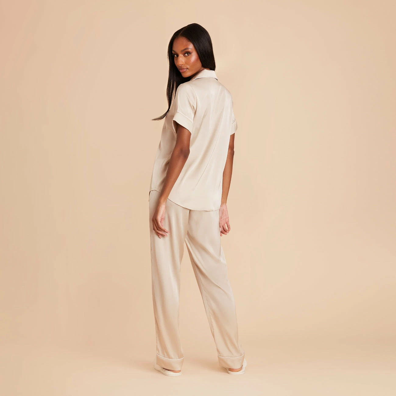 Jonny Satin Short Sleeve And Pant Set - Champagne 2 Jonny Satin Short Sleeve And Pant Set - Champagne - Image 2