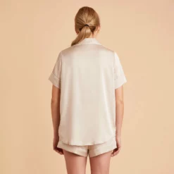 Jonny Satin Pajama Set - Champagne -US Skirt Sales 2024 champagne jonny satin short sleeve top bridesmaid pajamas 07 1