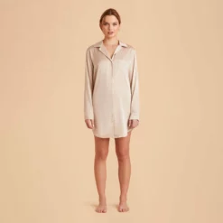 Kamryn Satin Sleepshirt - Champagne -US Skirt Sales 2024 champagne kamryn satin sleep shirt bridesmaid pajamas 01