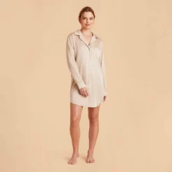 Kamryn Satin Sleepshirt - Champagne -US Skirt Sales 2024 champagne kamryn satin sleep shirt bridesmaid pajamas 02