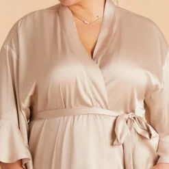 Kenny Ruffle Satin Robe - Champagne -US Skirt Sales 2024 champagne kenny satin ruffle bridemaid robe TMS LIVE PREVIEW