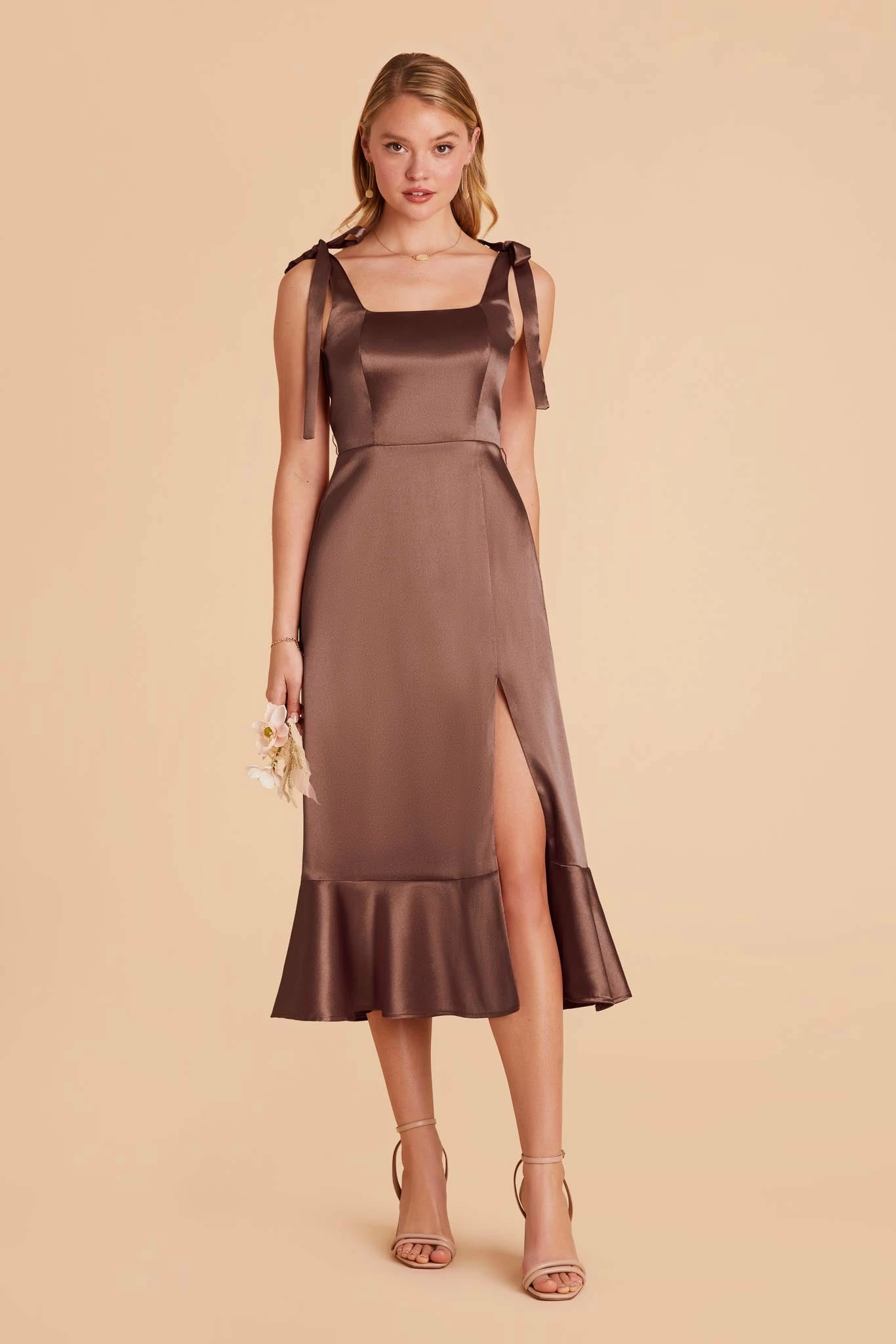 Eugenia Shiny Satin Convertible Midi Dress - Chocolate Brown 3 Eugenia Shiny Satin Convertible Midi Dress - Chocolate Brown - Image 3