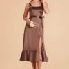 Eugenia Shiny Satin Convertible Midi Dress - Chocolate Brown