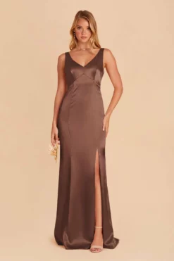 Gloria Shiny Satin Dress - Chocolate Brown -US Skirt Sales 2024 chocolate brown gloria satin bridesmaid dress 01