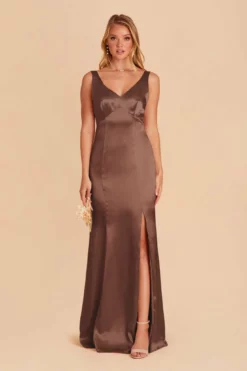 Gloria Shiny Satin Dress - Chocolate Brown -US Skirt Sales 2024 chocolate brown gloria satin bridesmaid dress 03