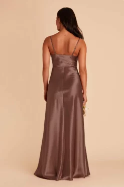 Lisa Long Shiny Satin Dress - Chocolate Brown -US Skirt Sales 2024 chocolate brown lisa slit satin bridesmaid dress 04