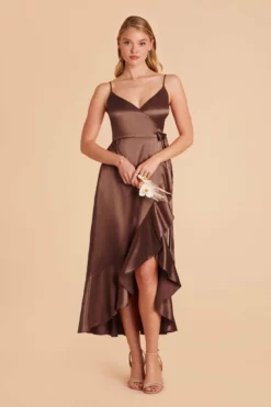 YC Shiny Satin Midi Dress - Chocolate Brown -US Skirt Sales 2024 chocolate brown yc satin bridesmaid dress 01