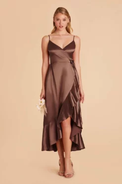 YC Shiny Satin Midi Dress - Chocolate Brown