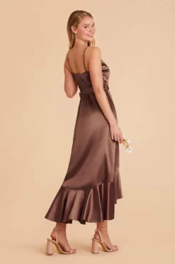 YC Shiny Satin Midi Dress - Chocolate Brown -US Skirt Sales 2024 chocolate brown yc satin bridesmaid dress 04