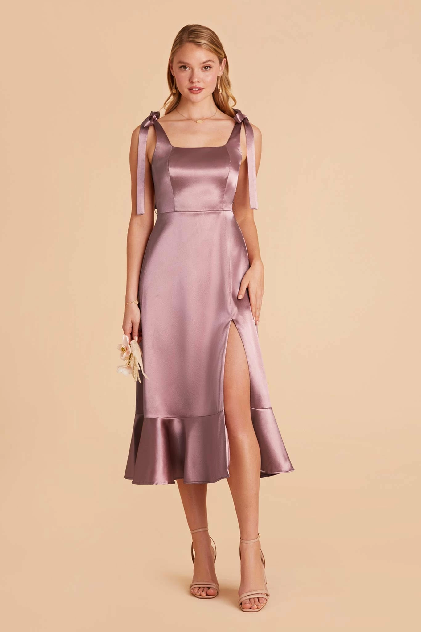 Eugenia Shiny Satin Convertible Midi Dress - Dark Mauve 3 Eugenia Shiny Satin Convertible Midi Dress - Dark Mauve - Image 3