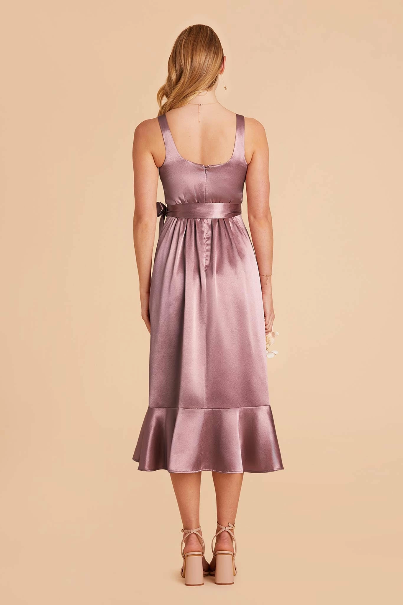 Eugenia Shiny Satin Convertible Midi Dress - Dark Mauve 6 Eugenia Shiny Satin Convertible Midi Dress - Dark Mauve - Image 6