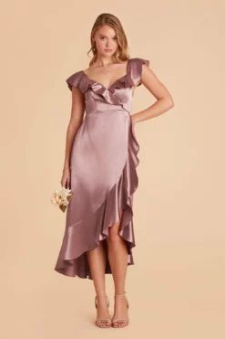 James Shiny Satin Midi Dress - Dark Mauve