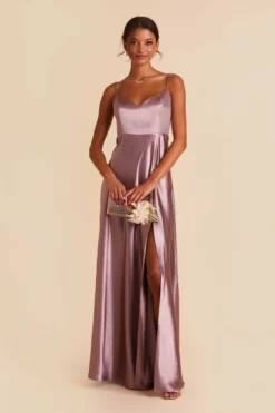 Jay Shiny Satin Dress - Dark Mauve -US Skirt Sales 2024 dark mauve jay satin bridesmaid dress 01