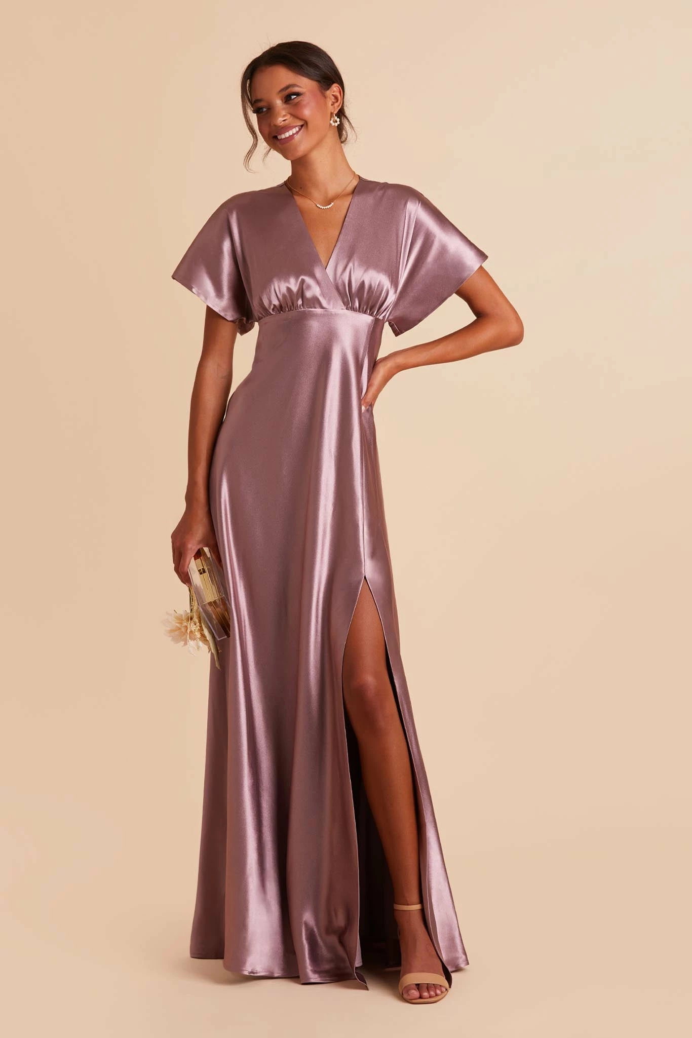 Jesse Shiny Satin Dress - Dark Mauve 2 Jesse Shiny Satin Dress - Dark Mauve - Image 2