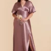 Jesse Shiny Satin Dress - Dark Mauve