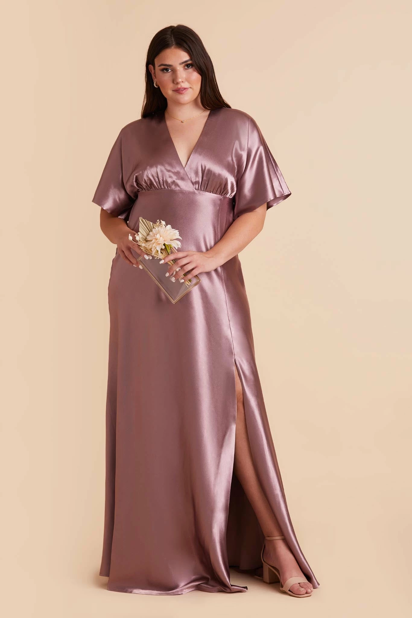 Jesse Shiny Satin Dress - Dark Mauve 1 Jesse Shiny Satin Dress - Dark Mauve