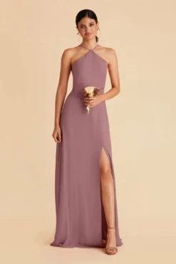 Juliet Chiffon Dress - Dark Mauve -US Skirt Sales 2024 dark mauve juliet slit bridesmaid dress 01