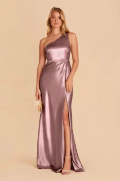 Kira Shiny Satin Dress - Dark Mauve