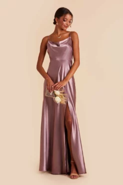 Lisa Long Shiny Satin Dress - Dark Mauve -US Skirt Sales 2024 dark mauve lisa long satin bridesmaid dress 01