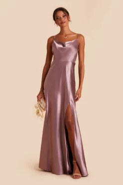 Lisa Long Shiny Satin Dress - Dark Mauve -US Skirt Sales 2024 dark mauve lisa long satin bridesmaid dress 02
