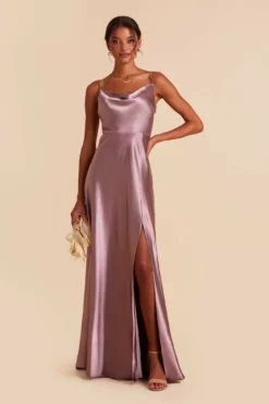Lisa Long Shiny Satin Dress - Dark Mauve -US Skirt Sales 2024 dark mauve lisa long satin bridesmaid dress 05