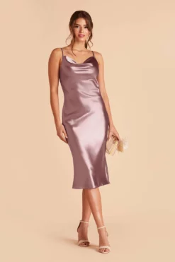 Lisa Shiny Satin Midi Dress - Dark Mauve
