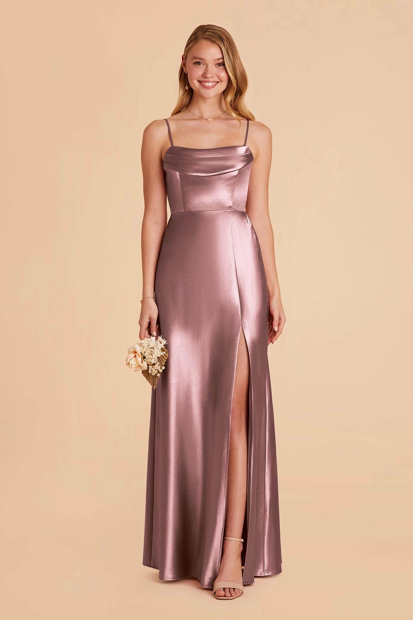 Mia Shiny Satin Convertible Dress - Dark Mauve 1 Mia Shiny Satin Convertible Dress - Dark Mauve