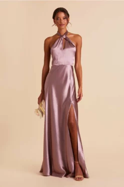 Monica Shiny Satin Dress - Dark Mauve -US Skirt Sales 2024 dark mauve monica satin bridesmaid dress 01