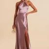 Monica Shiny Satin Dress - Dark Mauve