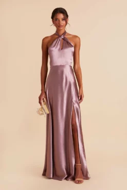 Monica Shiny Satin Dress - Dark Mauve -US Skirt Sales 2024 dark mauve monica satin bridesmaid dress 03