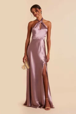 Monica Shiny Satin Dress - Dark Mauve -US Skirt Sales 2024 dark mauve monica satin bridesmaid dress 04