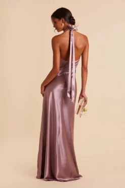 Monica Shiny Satin Dress - Dark Mauve -US Skirt Sales 2024 dark mauve monica satin bridesmaid dress 05