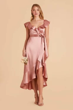 James Shiny Satin Midi Dress - Desert Rose -US Skirt Sales 2024 desert rose james satin bridesmaid dress 02