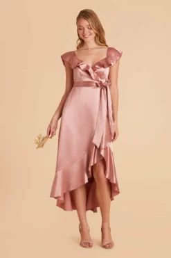 James Shiny Satin Midi Dress - Desert Rose