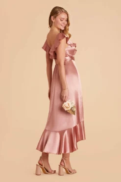 James Shiny Satin Midi Dress - Desert Rose -US Skirt Sales 2024 desert rose james satin bridesmaid dress 05
