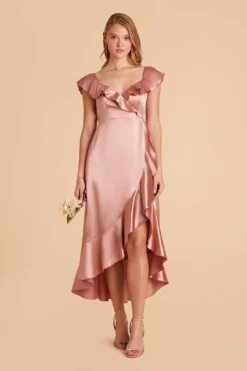 James Shiny Satin Midi Dress - Desert Rose -US Skirt Sales 2024 desert rose james satin bridesmaid dress 06