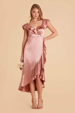 James Shiny Satin Midi Dress - Desert Rose -US Skirt Sales 2024 desert rose james satin bridesmaid dress 07