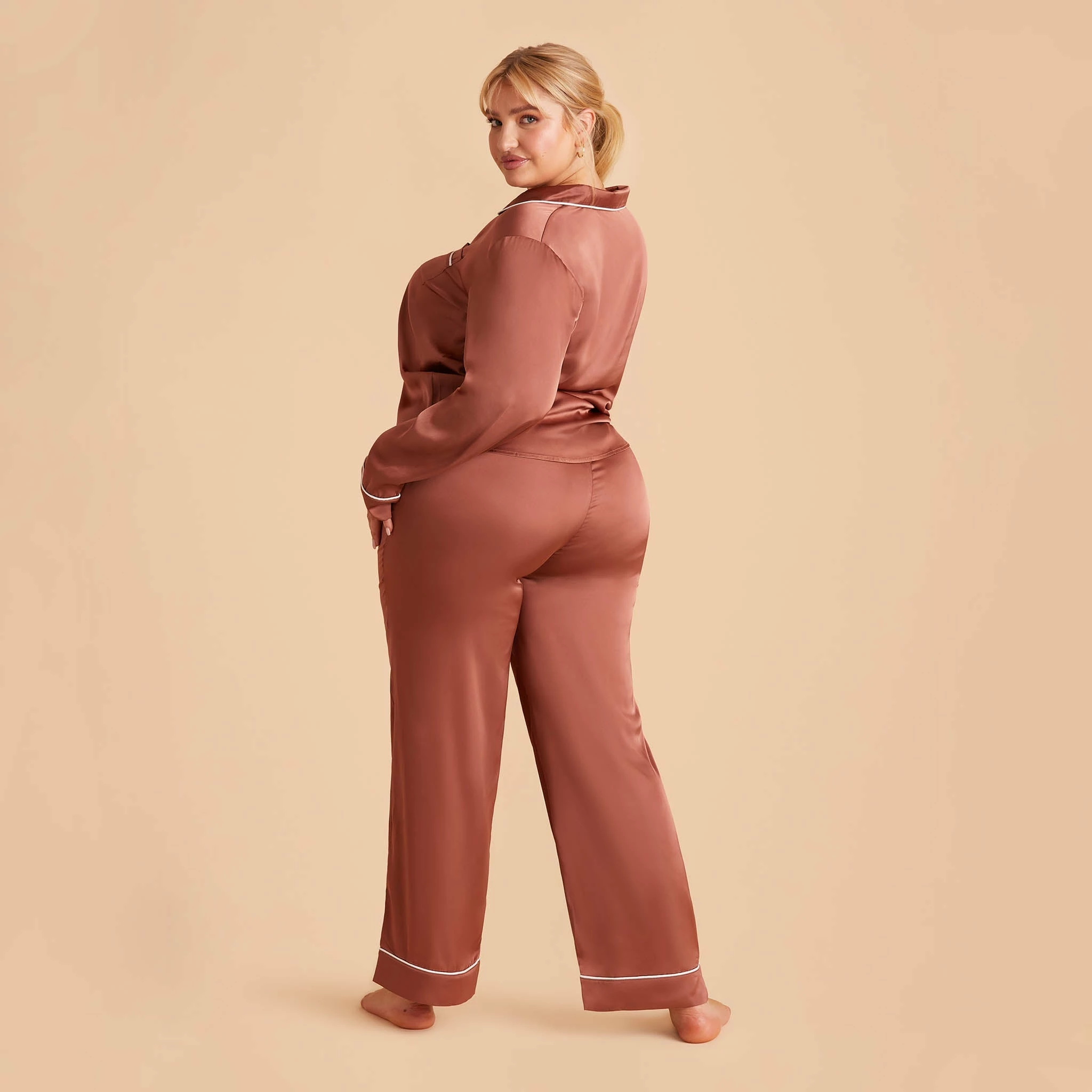 Jonny Long Sleeves And Pants Satin PJ Set - Desert Rose - Image 15