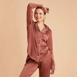Jonny Satin Long Sleeve Pajama Top - Desert Rose