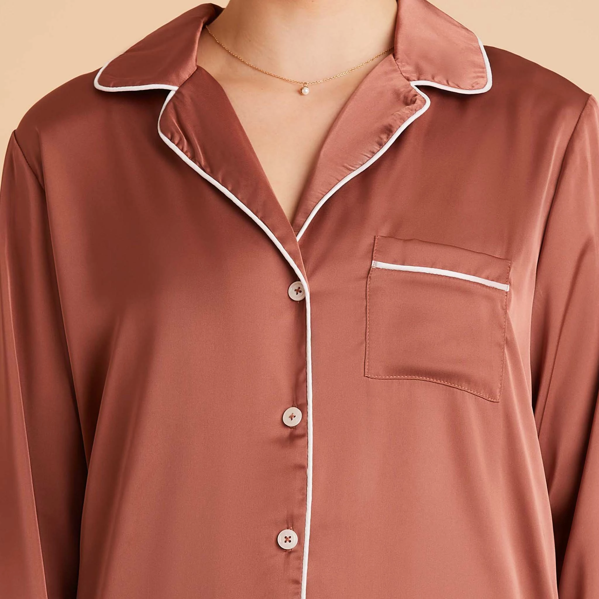 Jonny Long Sleeves And Pants Satin PJ Set - Desert Rose - Image 16