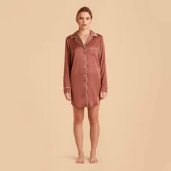 Kamryn Satin Sleepshirt - Desert Rose -US Skirt Sales 2024 desert rose kamryn satin sleep shirt bridesmaid pajamas 01